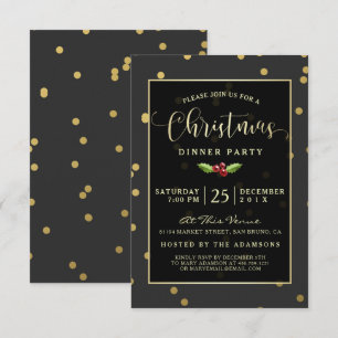 Guld Polka Dot Confetti jul Party Inbjudan