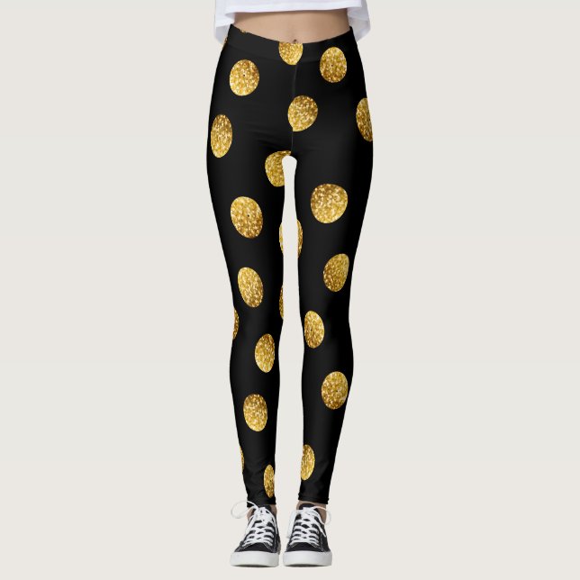 Guld Polka Dot: Sömnlös. Leggings (Framsida)