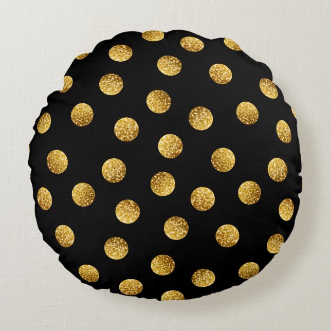 Guld Polka Dot: Sömnlös. Rund Kudde (Framsidan)