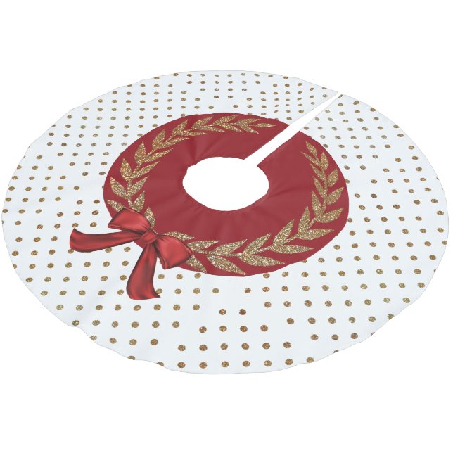 Guld Polka Dot Träd Skirt Julgransmatta Borstad Polyester (Vinklad)