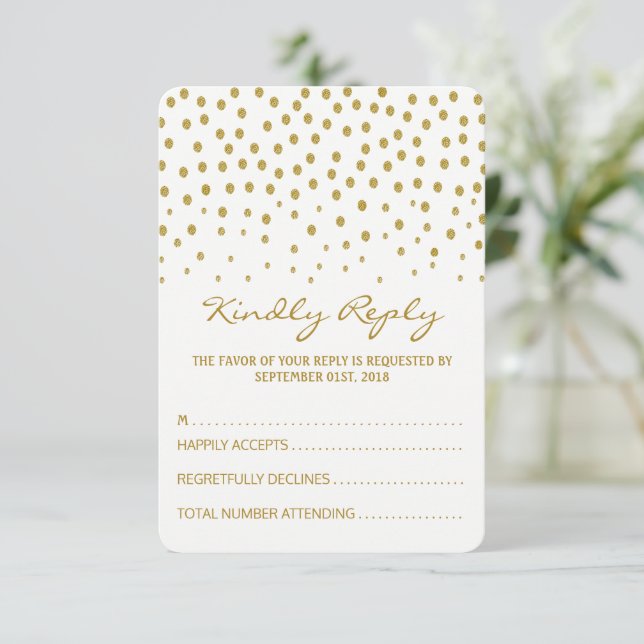 Guld Polka Dot - White & Guld - Bröllop OSA Kort (Stående Fram)