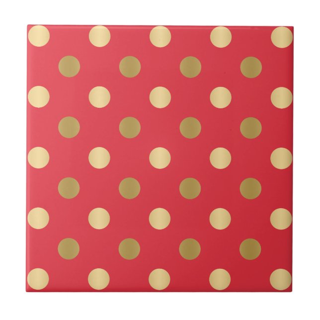 Guld polka dots mönster på röd kakelplatta (Framsidan)