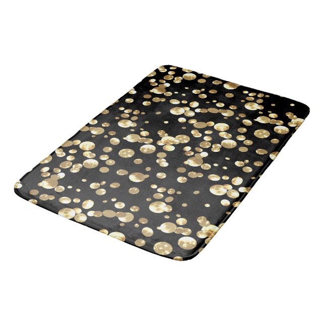 Guld polka dots mot svart bakgrund. badrumsmatta (Vinklad)