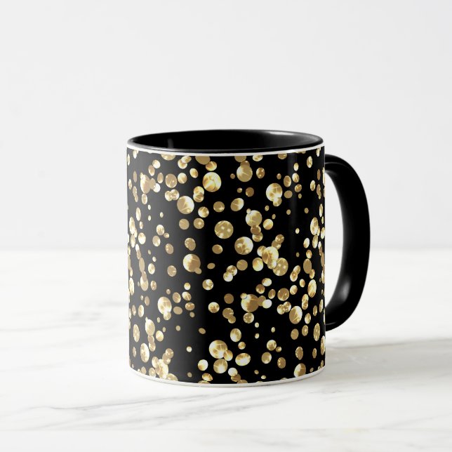 Guld polka dots mot svart bakgrund. mugg (Framsida höger)