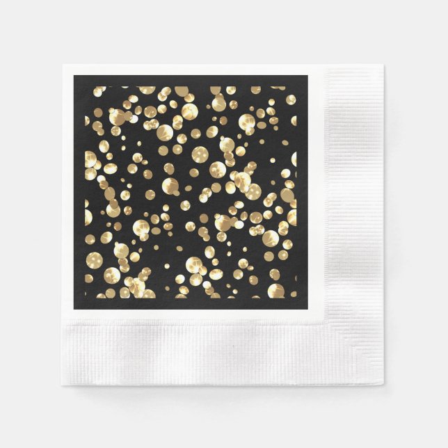 Guld polka dots mot svart bakgrund. pappersservett (Framsidan)