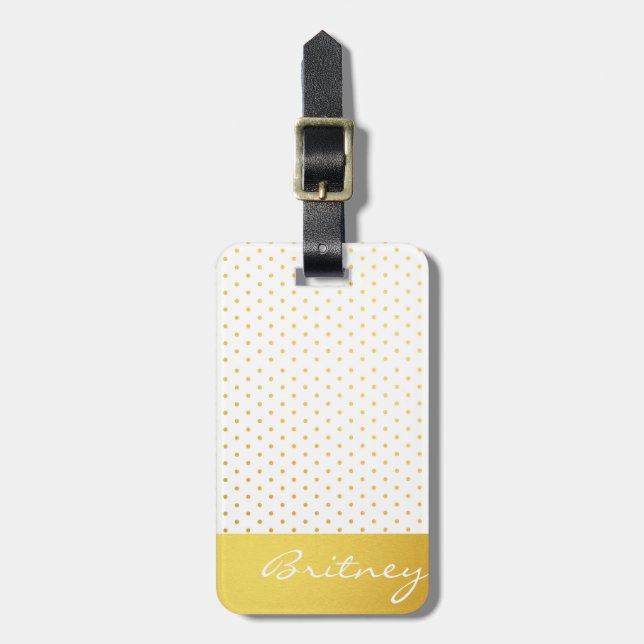 Guld- polka dots och monogram - anpassningsbar bagagebricka (Vertikal Framsida)