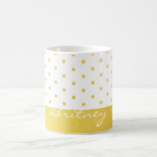 Guld- polka dots och monogram - anpassningsbar kaffemugg