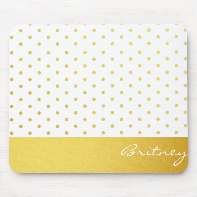 Guld- polka dots och monogram - anpassningsbar musmatta (Framsidan)