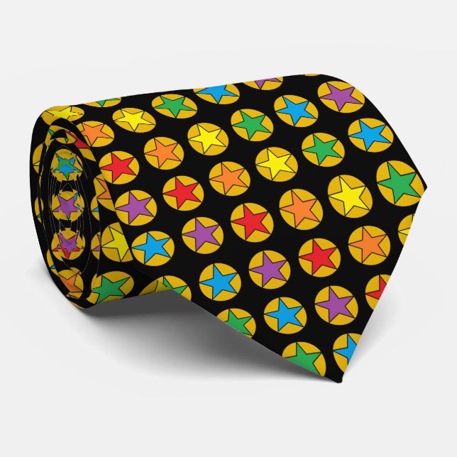 Guld- polka dots och regnbågestjärnor slips (Rullad)