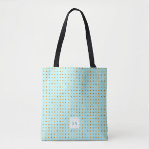 Guld Polka dots på Mint Grönt Monogrammed Tygkasse