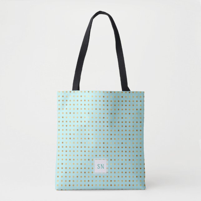 Guld Polka dots på Mint Grönt Monogrammed Tygkasse (Framsida)
