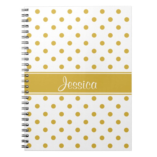 Guld- polka dots på namn för vitchicpersonlig anteckningsbok (Framsidan)