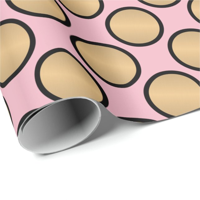Guld- polka dots på rosor presentpapper (Rullad Hörn)