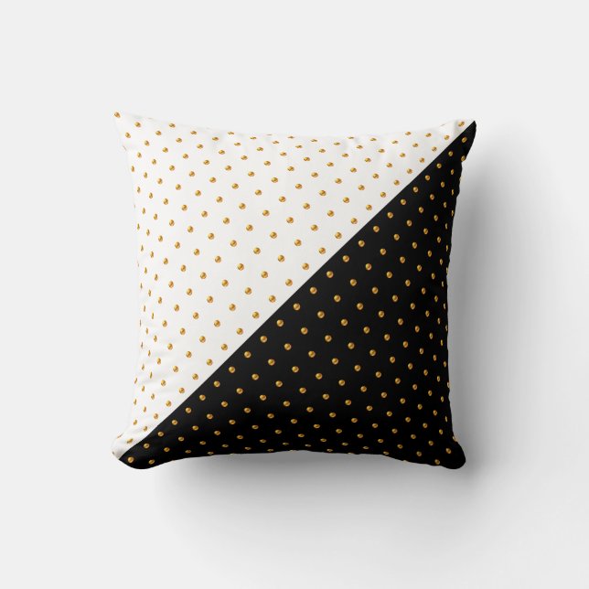 Guld Polka dots på Svartvit Kudde (Framsida)