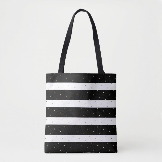 Guld Polka-punkter & Black & White Rand Mönster Tygkasse (Framsida)