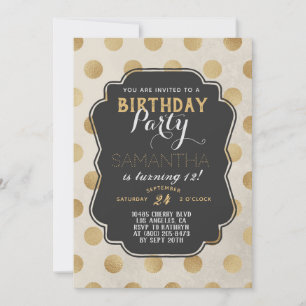 Guld Polkadot Birthday Inbjudningar