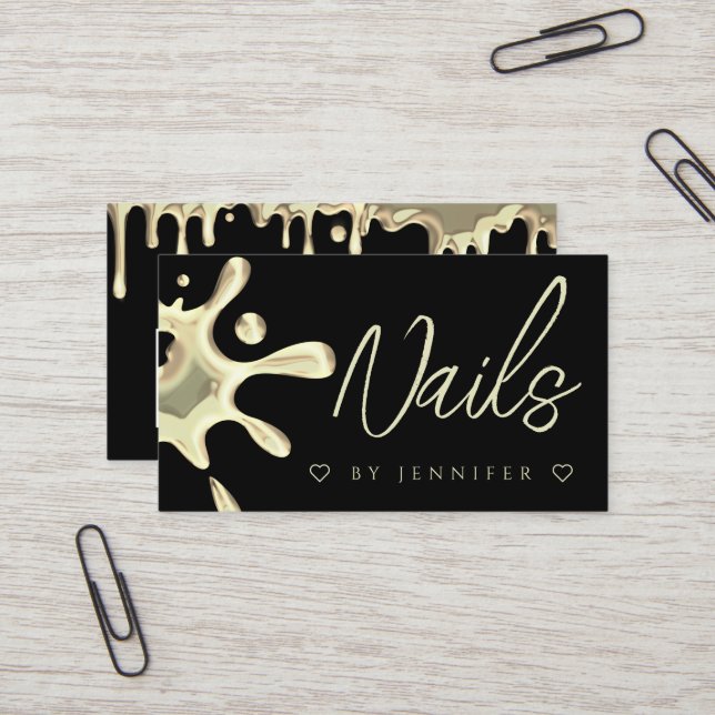 Guld polska Stänk Drives Nagel QR Code Black Visitkort (Fram/Back In Situ)