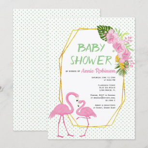 Guld polygon, flamingos polka, babydusch inbjudningar