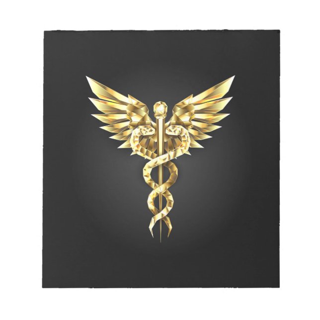 Guld Polygonal Symbol Caduceus Anteckningsblock (Framsida)