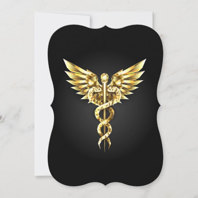 Guld Polygonal Symbol Caduceus Anteckningskort (Framsida)