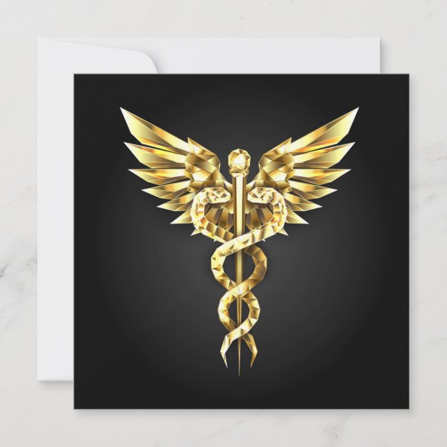 Guld Polygonal Symbol Caduceus Anteckningskort (Framsida)