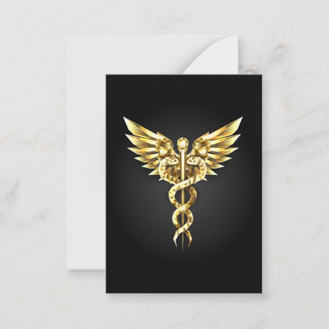 Guld Polygonal Symbol Caduceus Anteckningskort (Framsida)