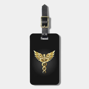 Guld Polygonal Symbol Caduceus Bagagebricka