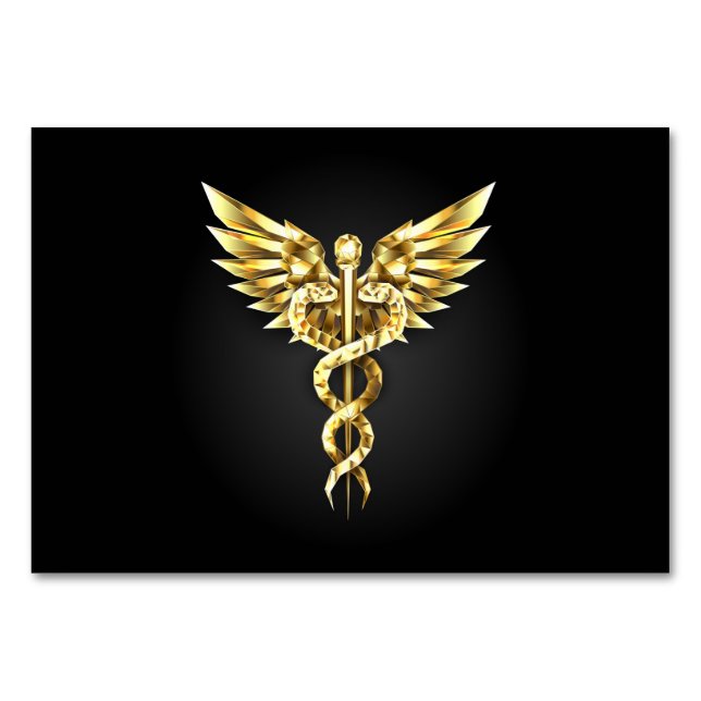 Guld Polygonal Symbol Caduceus Bordsnummer (Framsidan)
