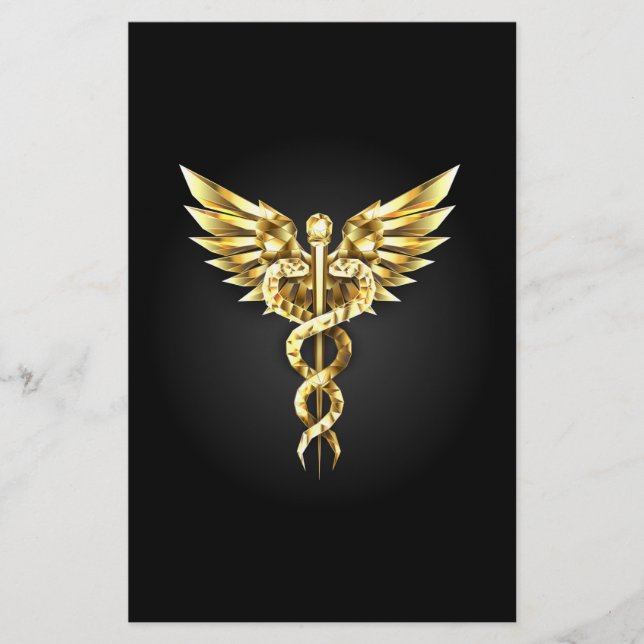 Guld Polygonal Symbol Caduceus Brevpapper (Framsida)