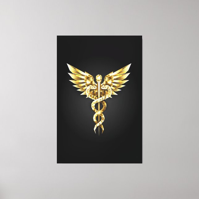 Guld Polygonal Symbol Caduceus Canvastryck (Framsida)