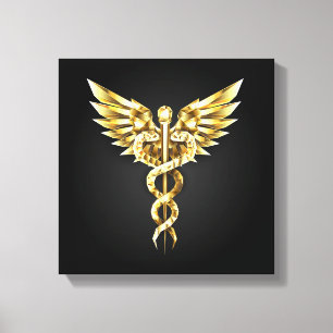 Guld Polygonal Symbol Caduceus Canvastryck