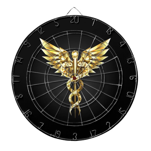Guld Polygonal Symbol Caduceus Darttavla (Framsidan)