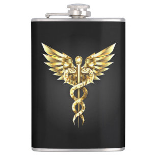 Guld Polygonal Symbol Caduceus Fickplunta