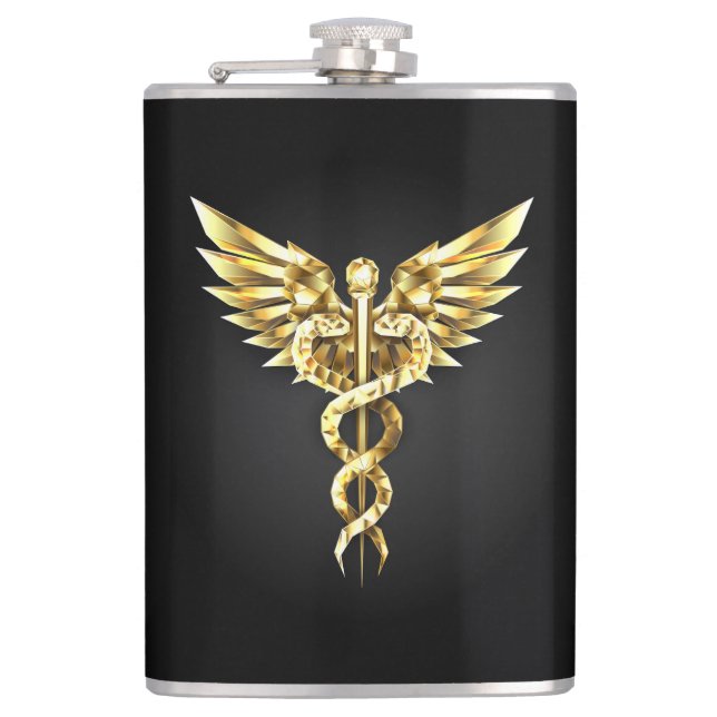 Guld Polygonal Symbol Caduceus Fickplunta (Framsidan)