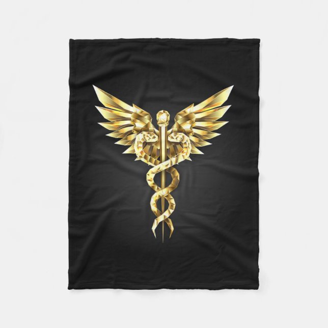 Guld Polygonal Symbol Caduceus Fleecefilt (Framsidan)