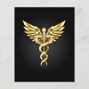 Guld Polygonal Symbol Caduceus Flygblad