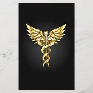 Guld Polygonal Symbol Caduceus Flygblad