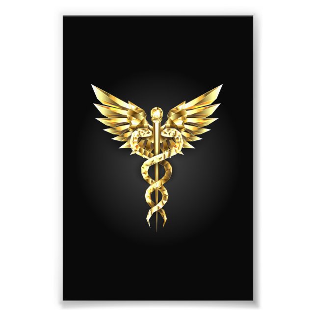 Guld Polygonal Symbol Caduceus Fototryck (Framsidan)