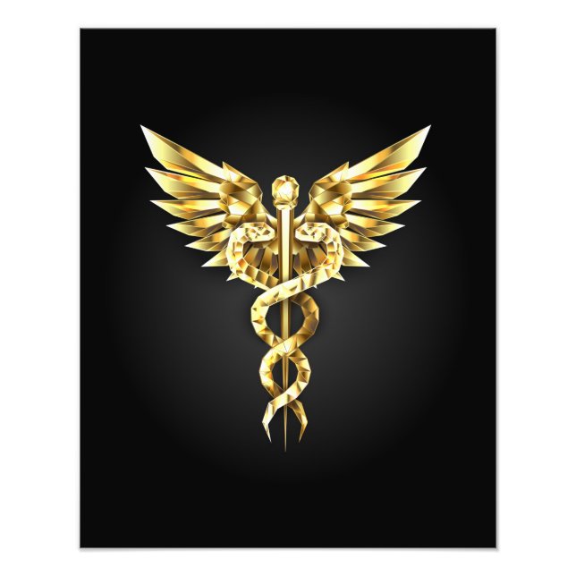 Guld Polygonal Symbol Caduceus Fototryck (Framsidan)