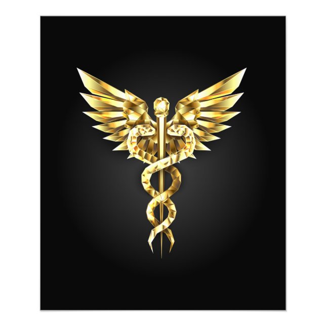 Guld Polygonal Symbol Caduceus Fototryck (Framsidan)