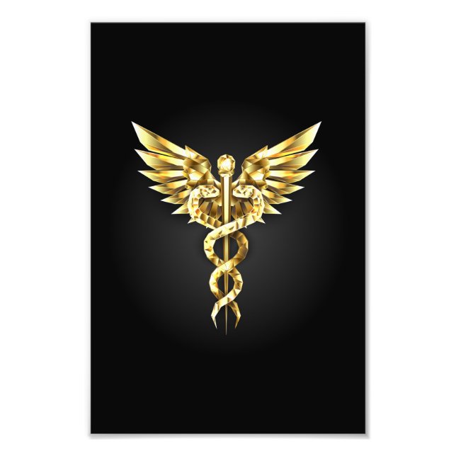 Guld Polygonal Symbol Caduceus Fototryck (Framsidan)