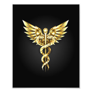 Guld polygonal symbol Caduceus Fototryck