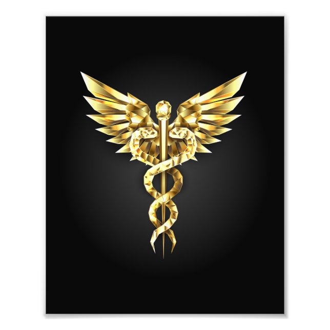 Guld polygonal symbol Caduceus Fototryck (Framsidan)