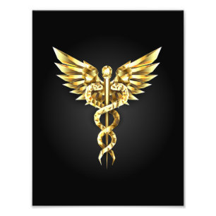 Guld Polygonal Symbol Caduceus Fototryck