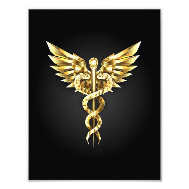Guld Polygonal Symbol Caduceus Fototryck (Framsidan)
