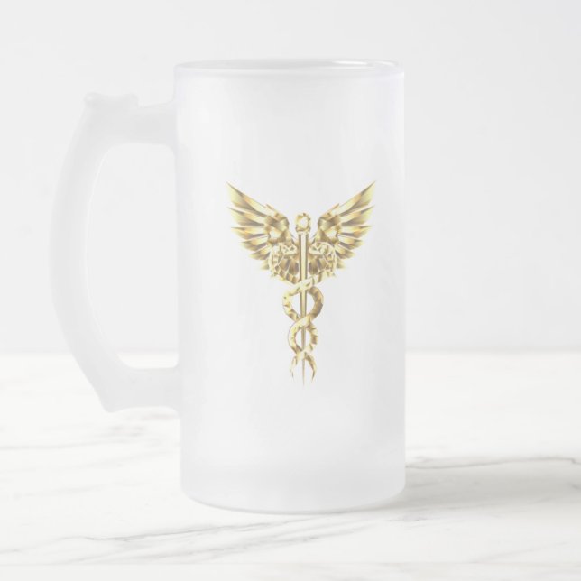 Guld Polygonal Symbol Caduceus Frostat Ölglas (Vänster)