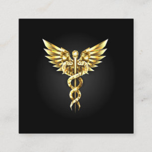 Guld Polygonal Symbol Caduceus Fyrkantigt Visitkort