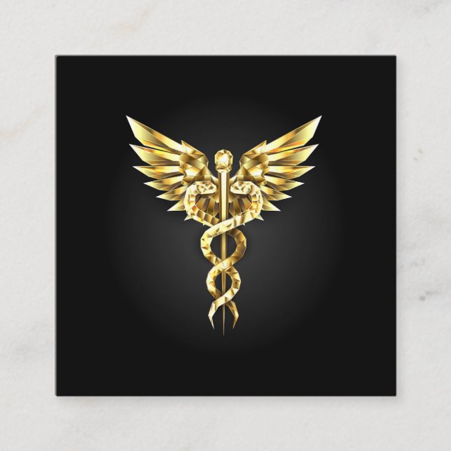 Guld Polygonal Symbol Caduceus Fyrkantigt Visitkort (Framsida)