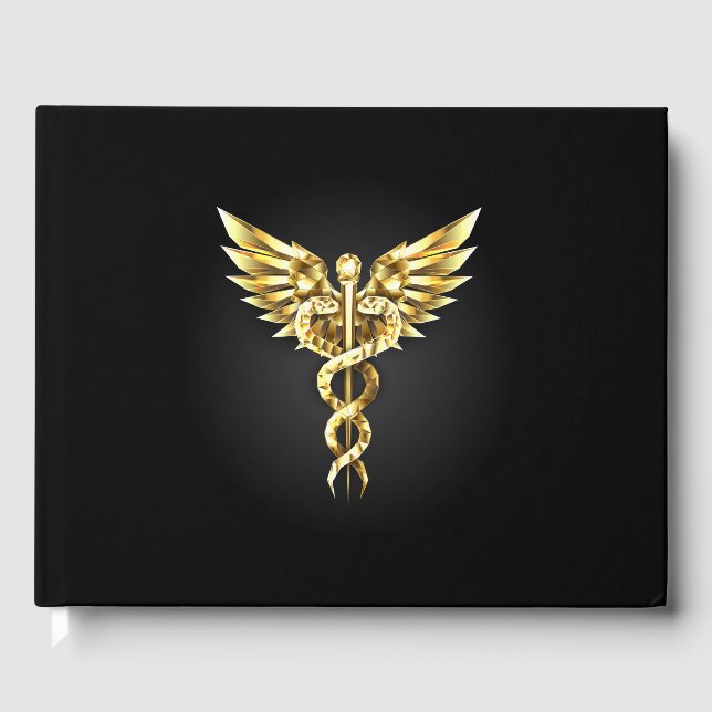 Guld Polygonal Symbol Caduceus Gästböcker (Framsida)