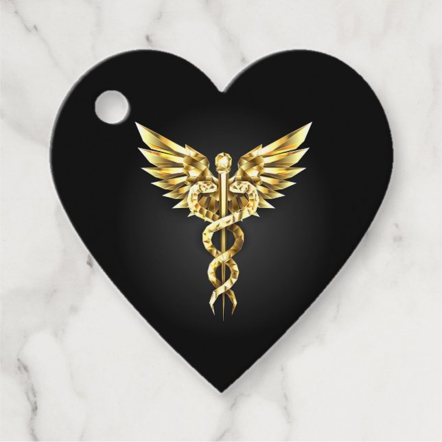 Guld polygonal symbol Caduceus Gåvor Etiketter (Framsida)